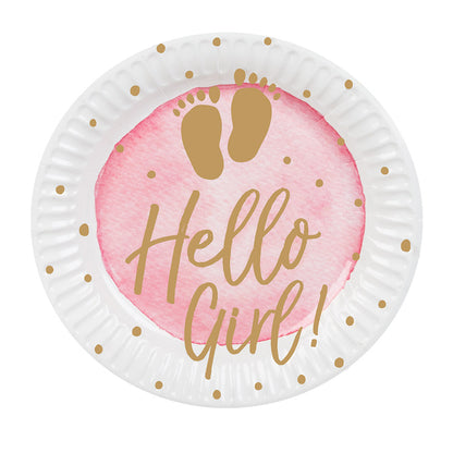 Assiettes Hello Girl Pieds Bébé Rose & Or - Naissance Fille
