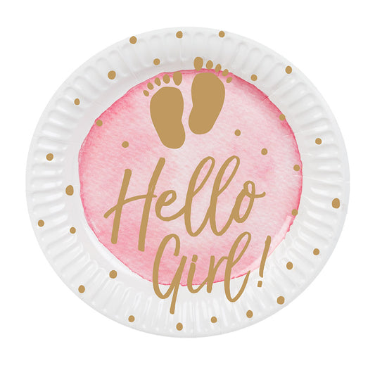 Assiettes Hello Girl Pieds Bébé Rose & Or - Naissance Fille