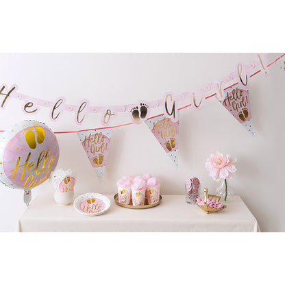 Déco Baby Girl « Hello Girl » Rose & Or - Kit Complet Fête