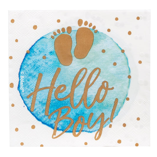 Serviette Hello Boy Bleue - Décoration Naissance Garçon