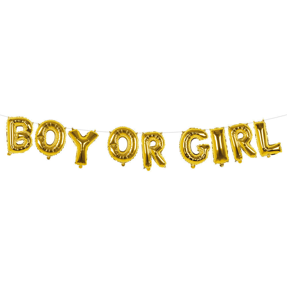 Ballon Hélium BOY OR GIRL - Guirlande Lettres Dorées Révélation Sexe