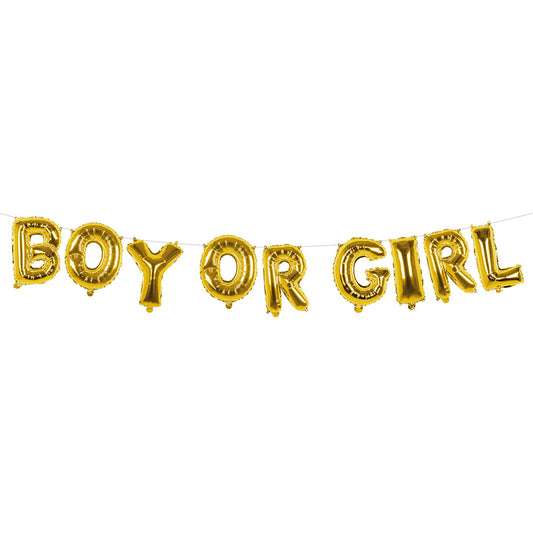 Ballon Hélium BOY OR GIRL - Guirlande Lettres Dorées Révélation Sexe