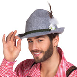 Chapeau Bavarois Gris Feutre avec Fleur et Plume 59 cm