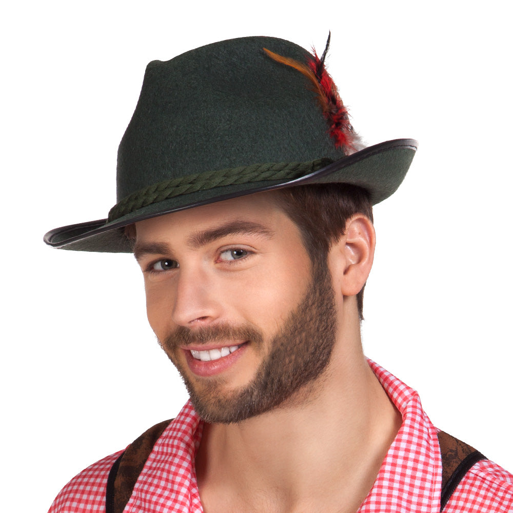 Chapeau Tyrolien Vert Deluxe avec Plumes - Costume Bavarois