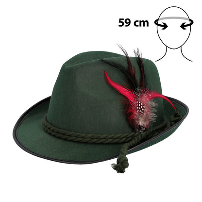 Chapeau Tyrolien Vert Deluxe avec Plumes - Costume Bavarois