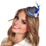 Chapeau Tyrolien Gris avec Plumes Bleues et Fleurs