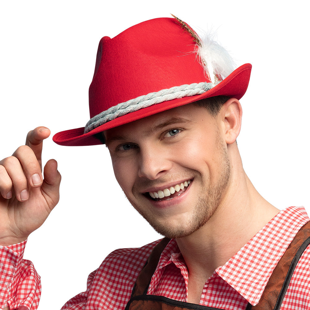 Chapeau Cowboy Rouge avec Plume - Déguisement Western Adulte