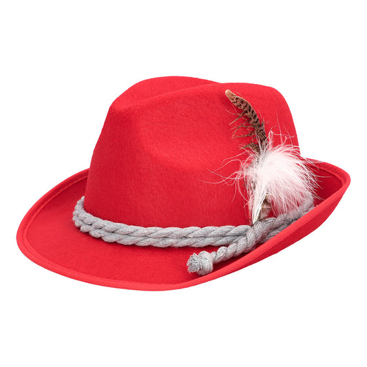 Chapeau Cowboy Rouge avec Plume - Déguisement Western Adulte