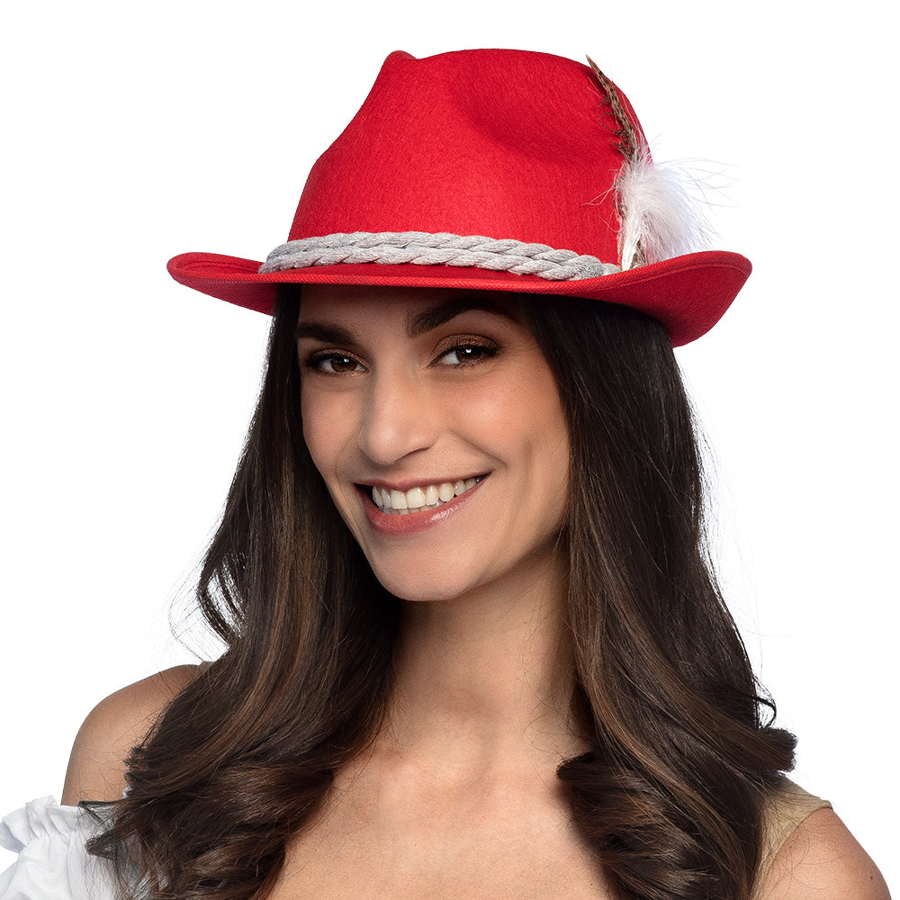 Chapeau Cowboy Rouge avec Plume - Déguisement Western Adulte