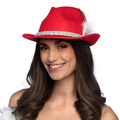 Chapeau Cowboy Rouge avec Plume - Déguisement Western Adulte