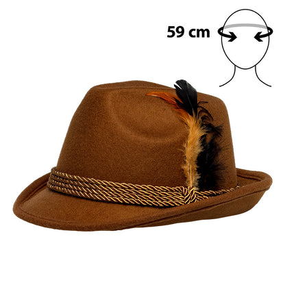 Chapeau Tyrolien Marron avec Plume - Costume Bavarois Authentique