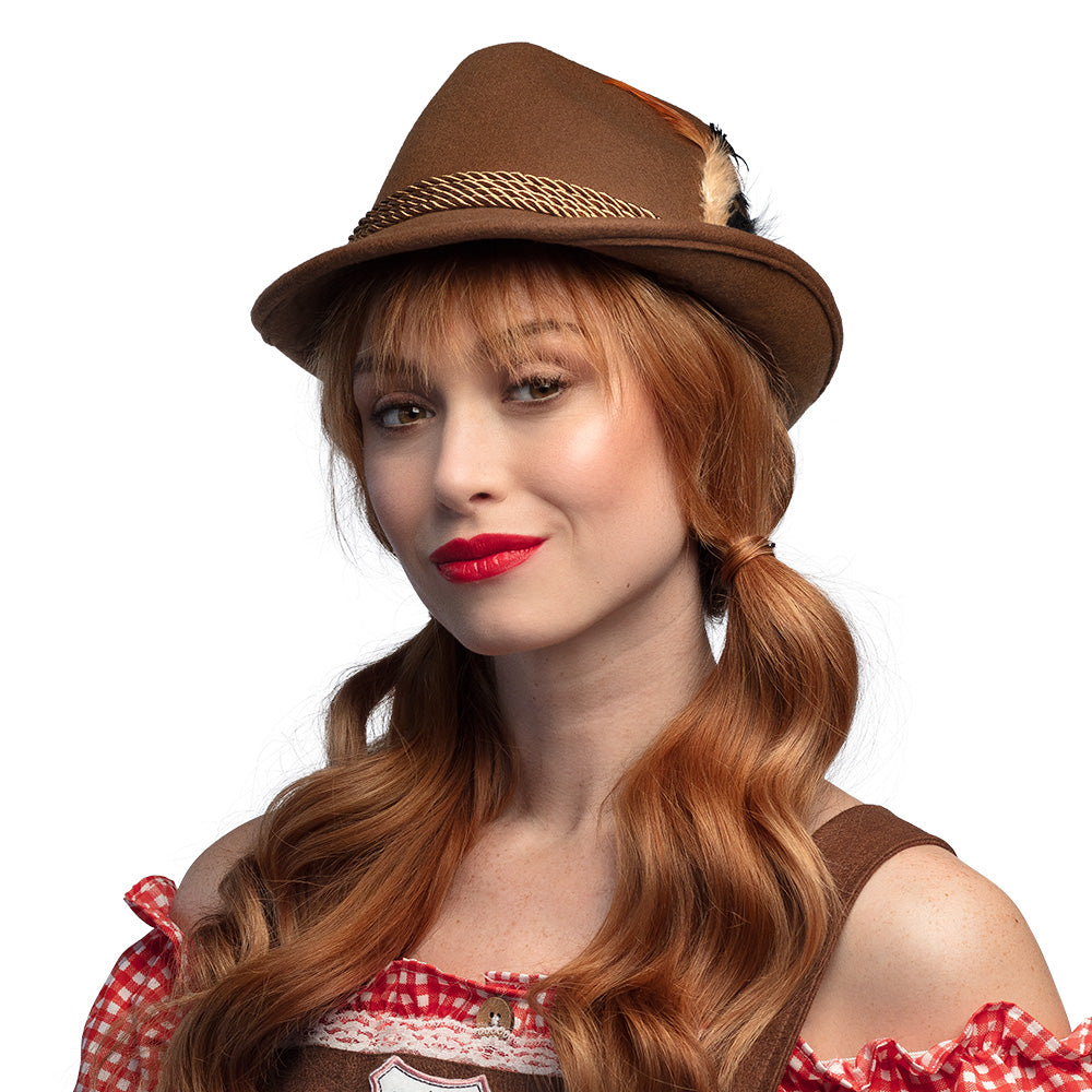 Chapeau Tyrolien Marron avec Plume - Costume Bavarois Authentique