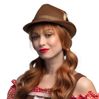 Chapeau Tyrolien Marron avec Plume - Costume Bavarois Authentique