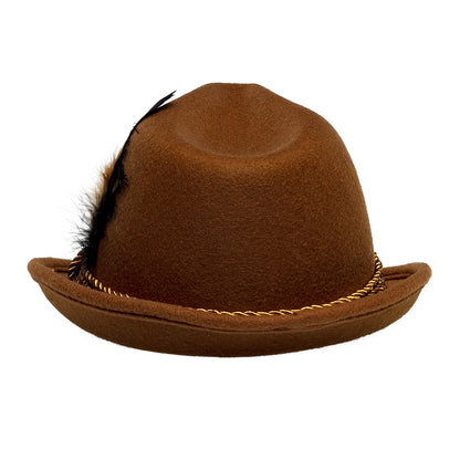 Chapeau Tyrolien Marron avec Plume - Costume Bavarois Authentique