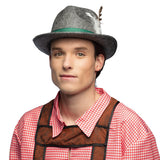 Chapeau Tyrolien Gris Authentique avec Plumes et Ruban Vert