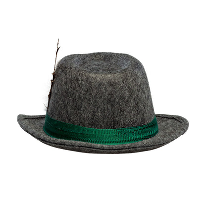 Chapeau Tyrolien Gris Authentique avec Plumes et Ruban Vert