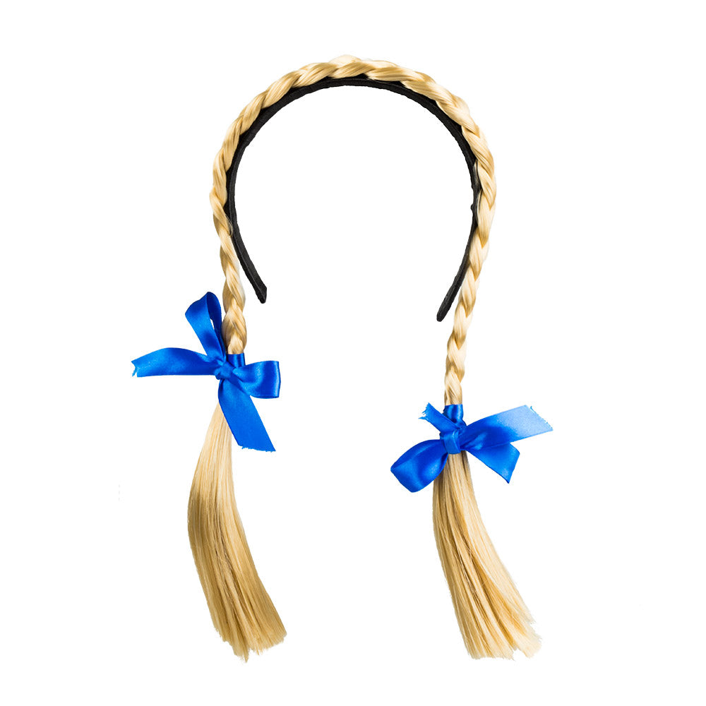 Tresses blondes avec nœuds bleus - Accessoire de déguisement bavarois