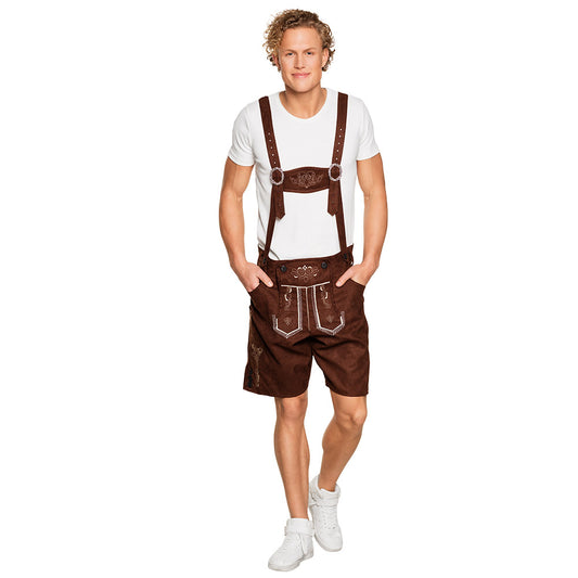 Costume Bavarois Homme Lederhosen Marron avec Bretelles