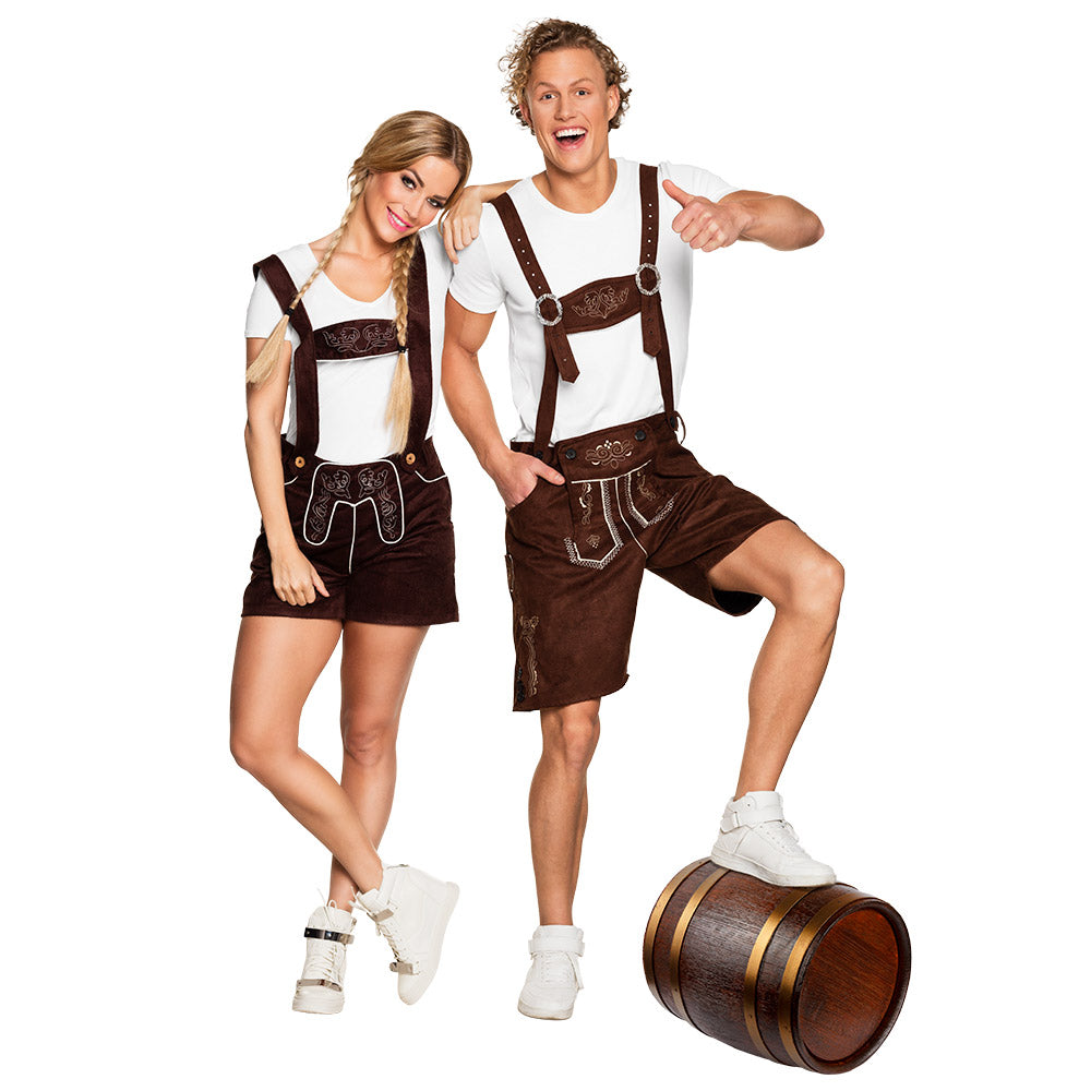 Costume Bavarois Homme Lederhosen Marron avec Bretelles