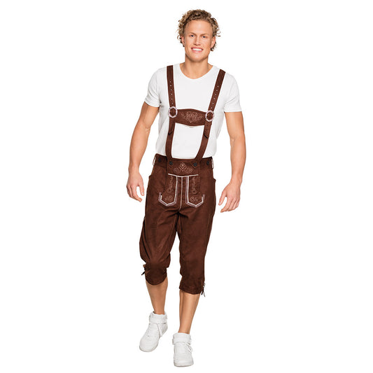 Costume Bavarois Homme Lederhosen Marron avec Bretelles