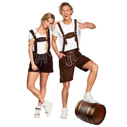 Costume Bavarois Homme Lederhosen Marron avec Bretelles
