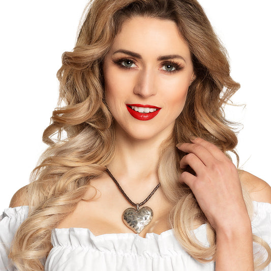 Collier Cœur Argenté avec Chaîne Tressée - Accessoire Costume