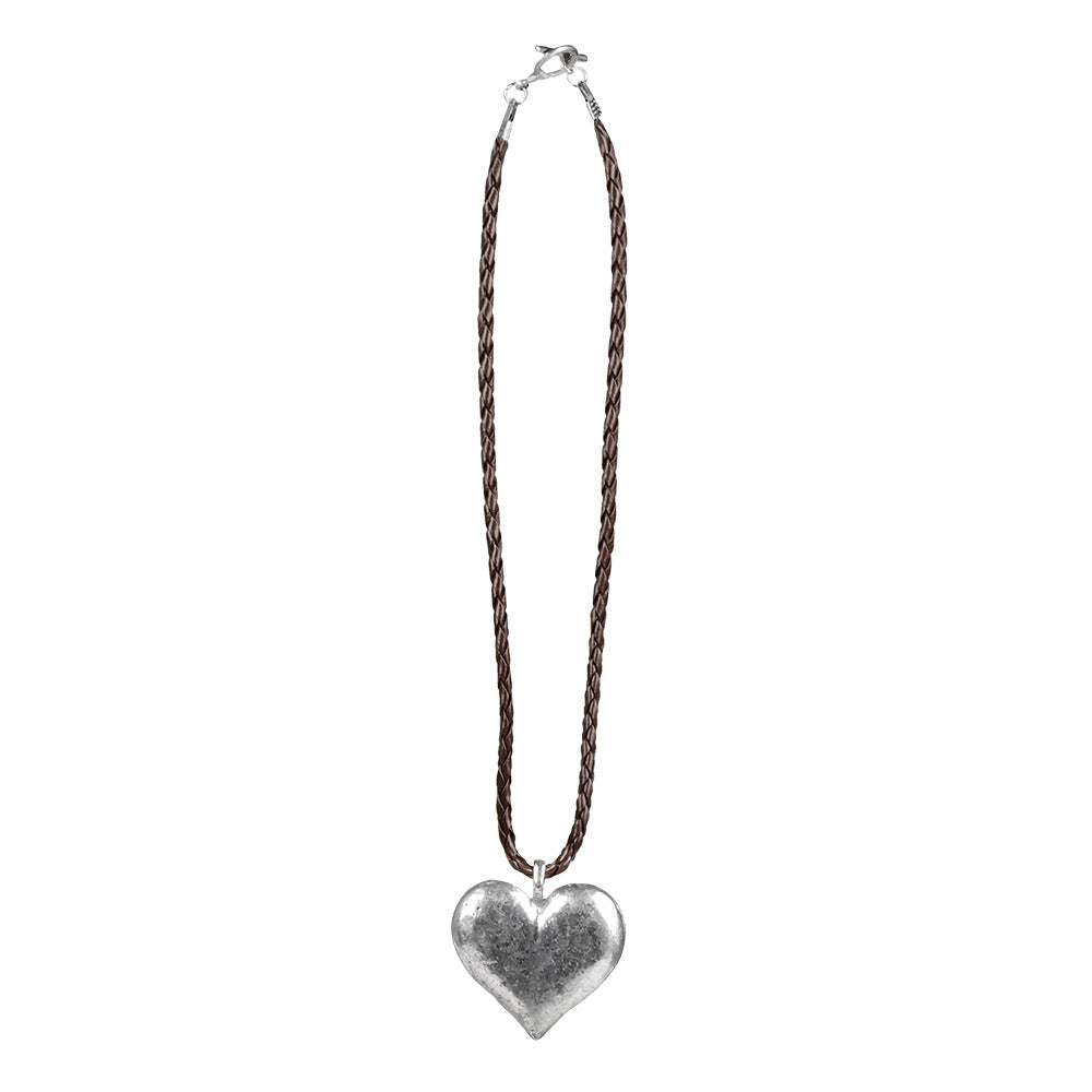 Collier Cœur Argenté avec Chaîne Tressée - Accessoire Costume