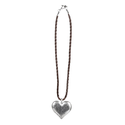 Collier Cœur Argenté avec Chaîne Tressée - Accessoire Costume