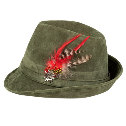 Chapeau Tyrolien Vert avec Plumes Rouges - 57cm