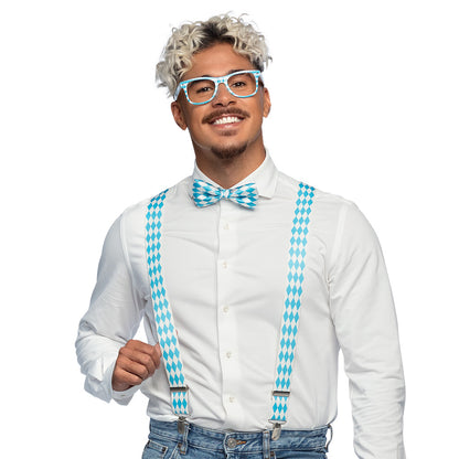 Kit Costume Bavarois Bleu Blanc - Lunettes, Nœud Pap', Bretelles