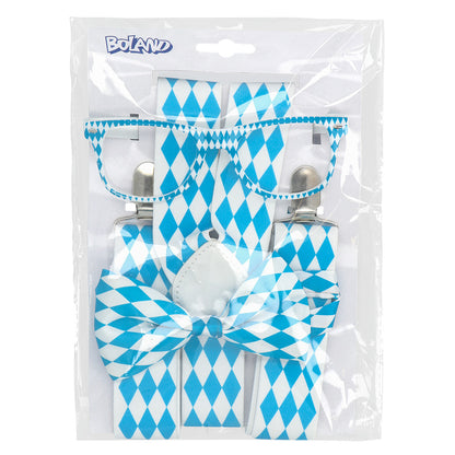 Kit Costume Bavarois Bleu Blanc - Lunettes, Nœud Pap', Bretelles