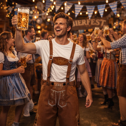 Costume Bavarois Lederhosen Homme - Bretelles Cuir Authentique