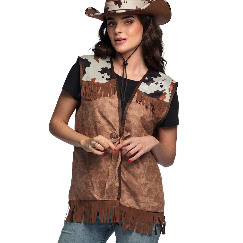 Gilet Cow-Girl Marron Frangé - Déguisement Western Femme