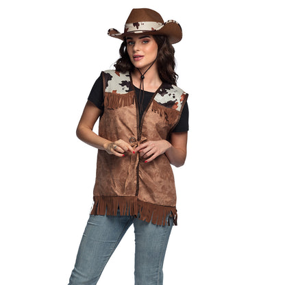 Gilet Cow-Girl Marron Frangé - Déguisement Western Femme