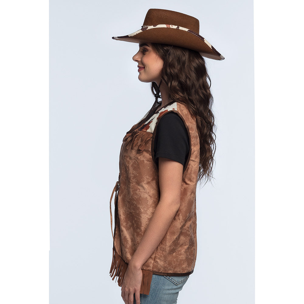 Gilet Cow-Girl Marron Frangé - Déguisement Western Femme