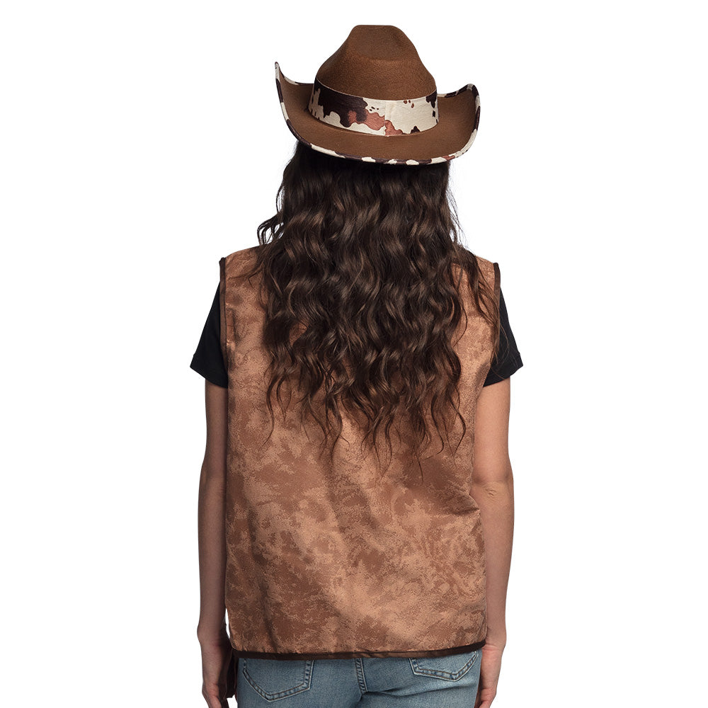 Gilet Cow-Girl Marron Frangé - Déguisement Western Femme