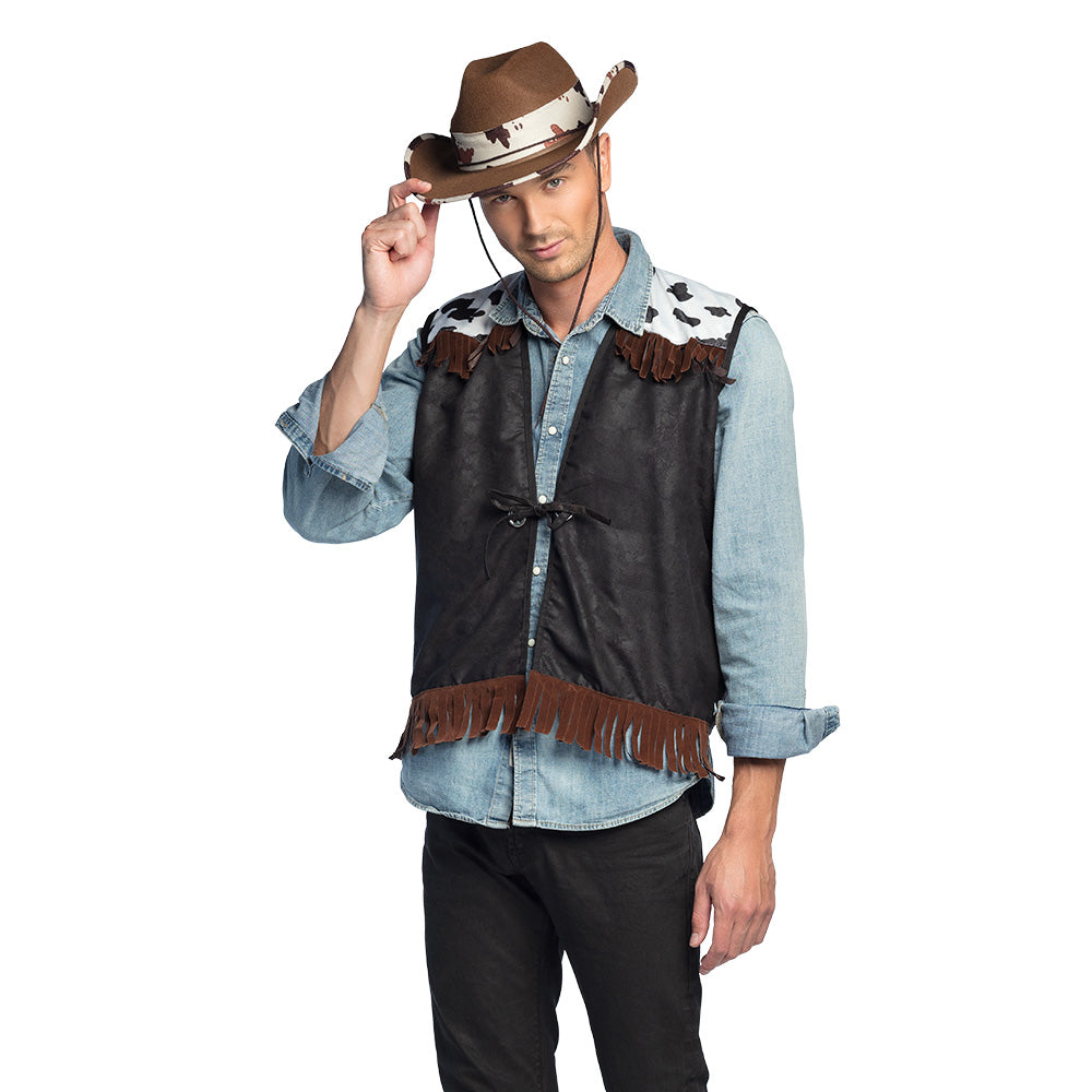 Gilet Cowboy Frangé Noir - Déguisement Western Adulte