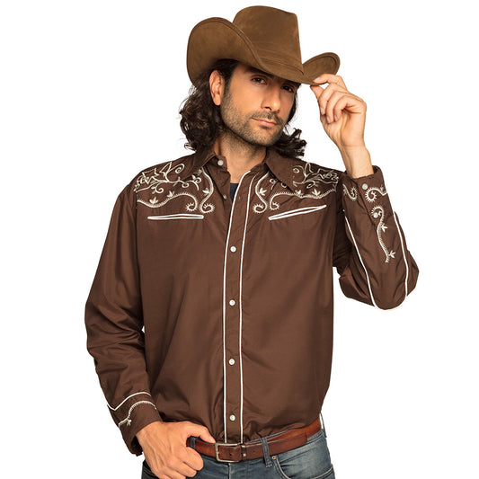 Chemise Cowboy Marron Brodée Western Authentique