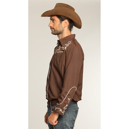 Chemise Cowboy Marron Brodée Western Authentique