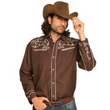 Chemise Western Marron Brodée Cowboy Adulte