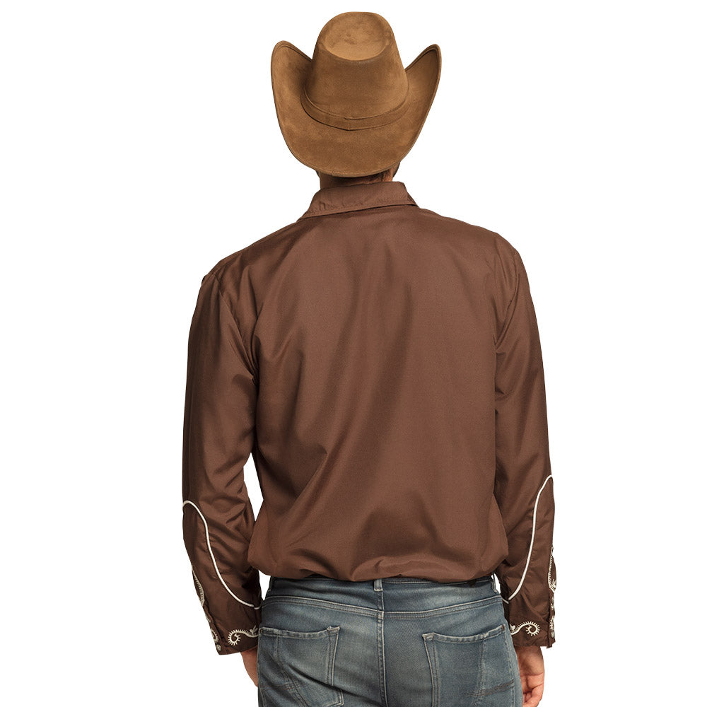 Chemise Cowboy Marron Brodée - Déguisement Western Homme