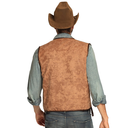 Gilet Cow-boy Marron Franges Cuir Homme Déguisement Western