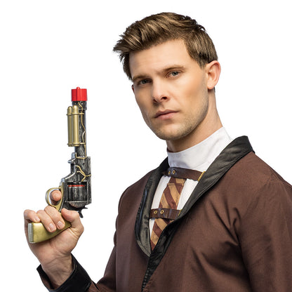 Pistolet Steampunk à Capsules Rouges 30cm - Accessoire Cosplay