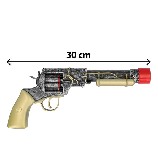 Pistolet Steampunk à Capsules Rouges 30cm - Accessoire Cosplay