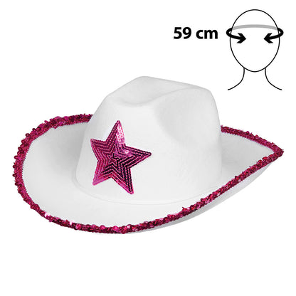 Chapeau Cowboy Blanc Paillettes Rose - Étoile Brillante