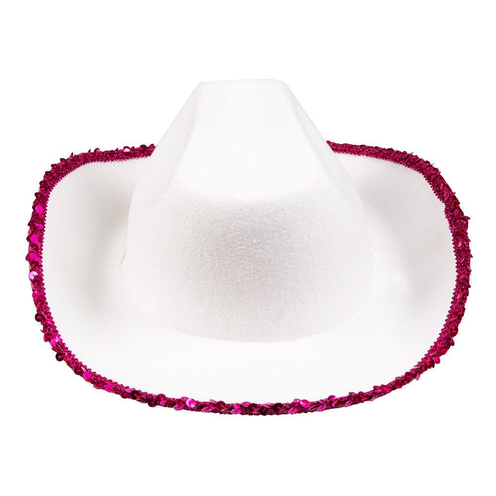 Chapeau Cowboy Blanc Paillettes Rose - Étoile Brillante