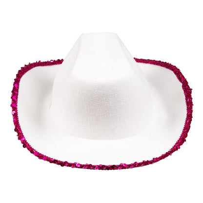 Chapeau Cowboy Blanc Paillettes Rose - Étoile Brillante