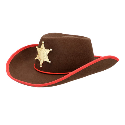 Chapeau Cowboy Enfant Marron & Rouge avec Étoile Dorée