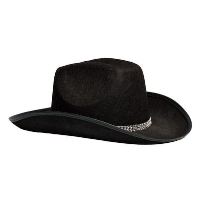 Chapeau Cowboy Noir avec Strass Chic - Accessoire Déguisement