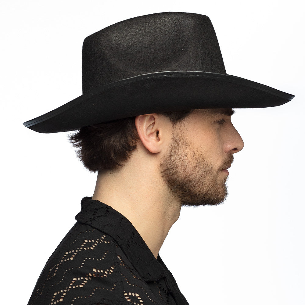 Chapeau Cowboy Noir avec Strass Chic - Accessoire Déguisement